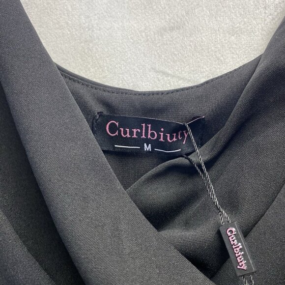 CURLBIUTY Ruched Body-con V-neck Spaghetti Pencil Dress Women Medium Black New - Picture 5 of 14